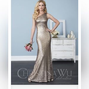 Christina Wu - House of Wu rose gold one shoulder sequin gown (stock pic bronze)
